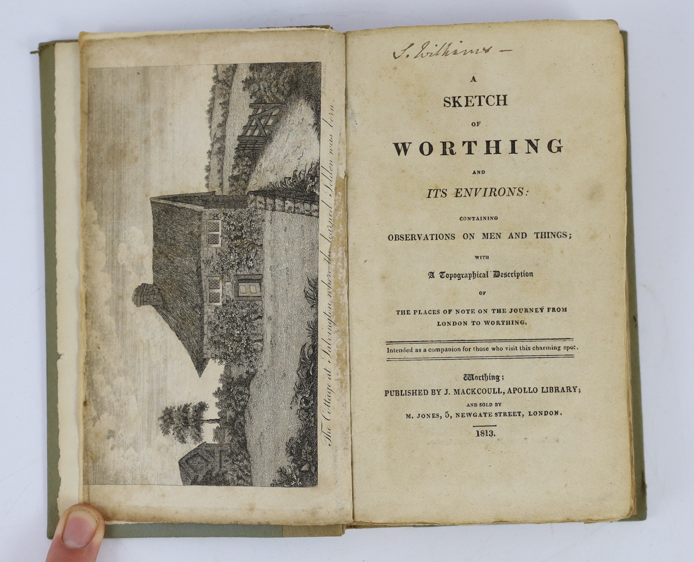 SUSSEX: A Sketch of Worthing and its Environs ... 2 engraved plates: rebound paper boards with printed label, uncut, 12mo. Worthing: published by J. Mackoull, Apollo Library, 1813